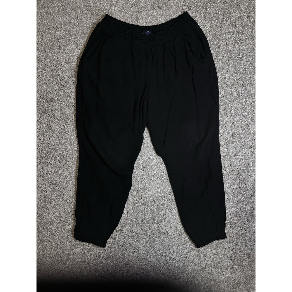 Gap Black Pull On Crop Pants Women's Large Smocked Waist Pockets Casual